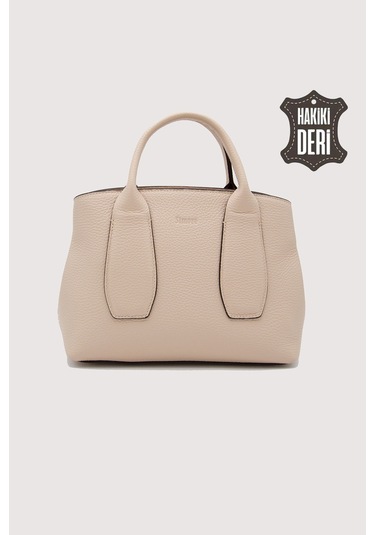Hakiki Deri Kadın El Çantası Pudra Smr9226 Pudra