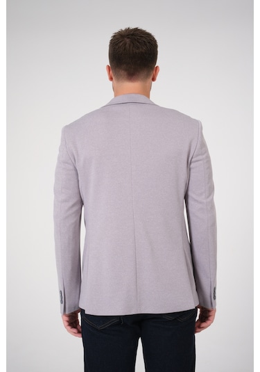 Bonesti Erkek Slim Fit Blazer Ceket Gri Gri Beyaz Noktalı