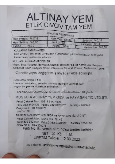 Altıay Yem Etlik Civciv Başlangıç Yemi 5 KG