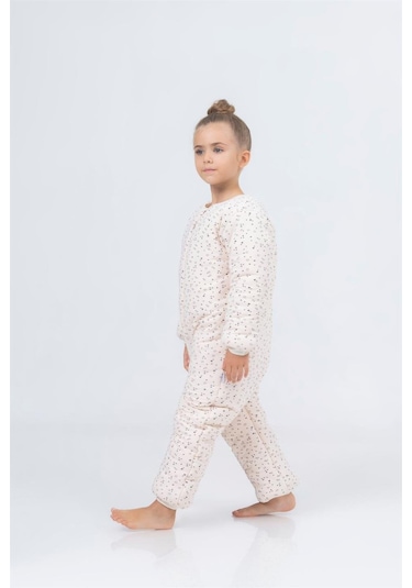 Kız Erkek Çocuk Kalın Elyaf Dolgulu Premium Kalite 2.5 Tog Desenli Uyku Tulumu Açık Pudra
