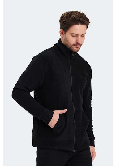 Slazenger Sansa Erkek Fermuarlı Dik Yaka Cepli Siyah Polar Siyah