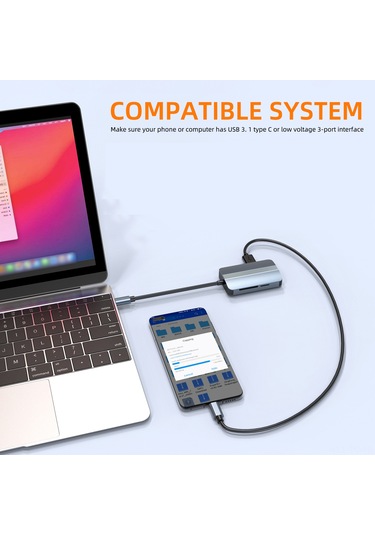 Skycity 2112 Usb-c Çok Fonksiyonlu Hub: Rj45 Ethernet + Usb3.0 + Usb2.0 + Sd/tf Kart Okuyucu, Uzay Grisi, 5.0gbps Hızlı Veri Transferi
