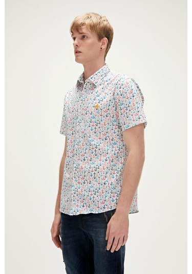 Bad Bear Anchor Erkek Beyaz Desenli Gömlek 230130001-WHT Beyaz
