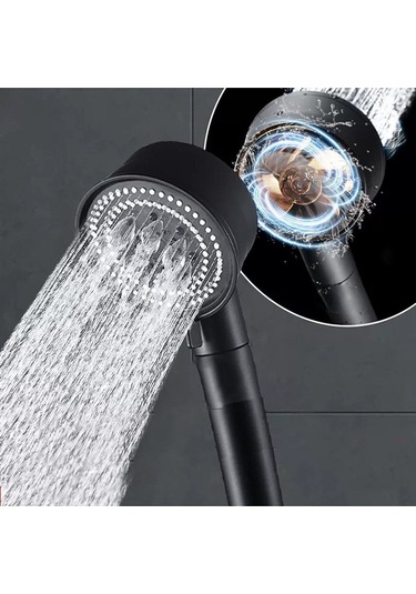 Royal Turbo Pervaneli 5 Fonksiyonlu Duş Başlığı Örgülü Hortum Ve Mafsal Duş Seti Duş Seti Siyah Plas Diğer