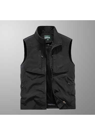 Erkekler İçin İlkbahar Ve Sonbahar Multi-cep Yelek Siyah
