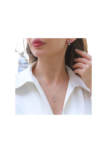 Kalpli Zirkon Taşlı Gümüş Set Gümüş