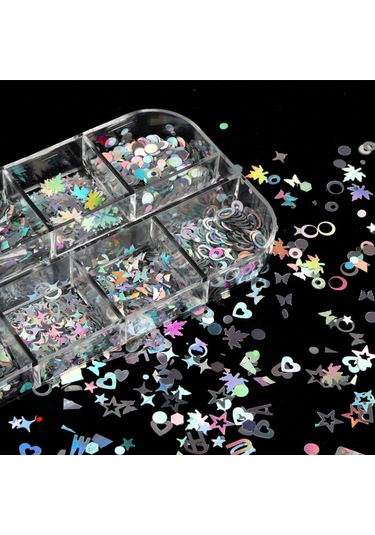 Holografik Gümüş Tırnak Süsleme Folyo Pulları Karışık Dizayn Kelebek Kalp Harfler Yıldızlar Nail Art