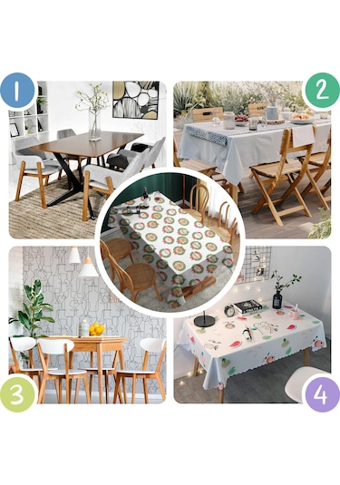 Noel Desenli Dikdörtgen Masa Örtüsü 60x84 İnç, Su Geçirmez Ve Leke Tutmaz Noel Karakter Gülü