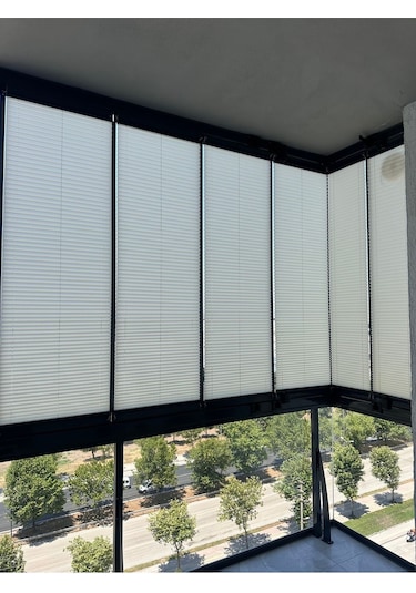 Blind-x Krem Plise Katlanır Cam Balkon Perdesi, Ofis Perdesi, Mutfak Perdesi, Salon Perdesi