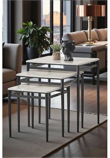 Diva Serisi 1. Sınıf Mebran Mdf 3 Lü Zigon Sehpa Takımı Siyah