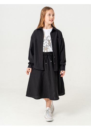 Kız Çocuk Kloş Keten Etek 2951 Siyah