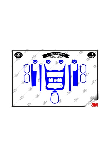 Dacia Sandero 2008-2009 Torpido Konsol Trim Göğüs Maun Kaplama Set 19 Parça Mavi