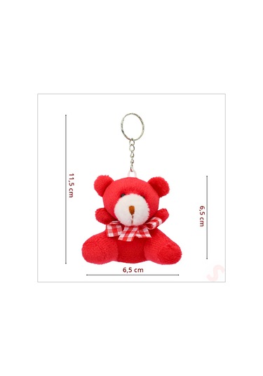 Pelüş Ayıcık Anahtarlık, 6,5 Cm X 6,5 Cm - Kırmızı