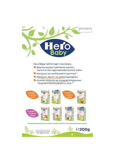 Hero Baby Sütlü 8 Tahıllı Peynirli Pekmezli 6+ Ay Kaşık Maması 200 G
