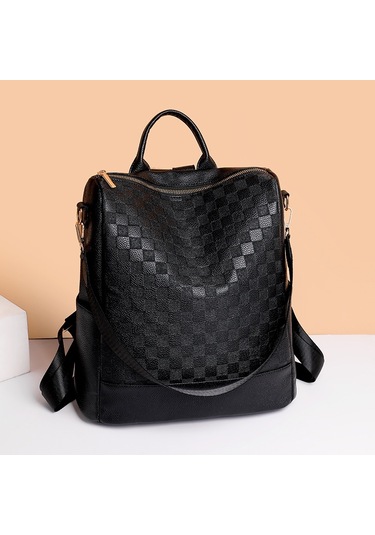 Bayan Modası Pu Yumuşak Deri Hafif Basit Sırt Çantı-siyah Siyah