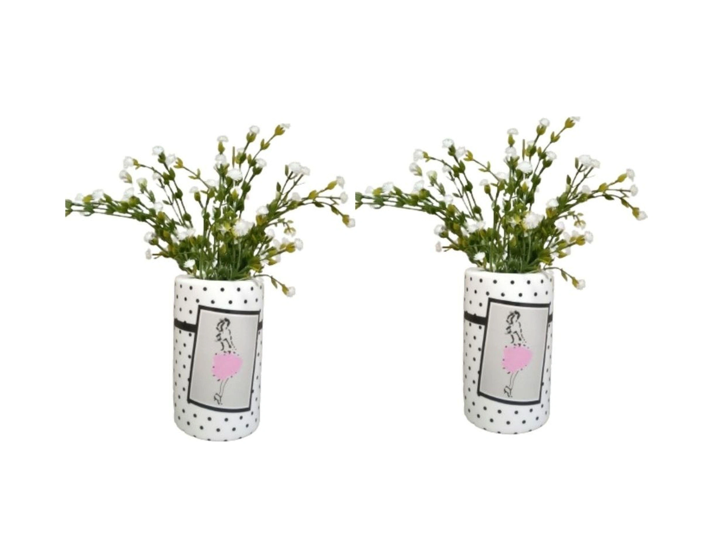 2 Adet Vazo Dahil,vazoda Çiçek,beyaz Yapay Çiçek,vazo Dekoratif Pembe Elbiseli Kadın 7x7x16cm Çok Renkli