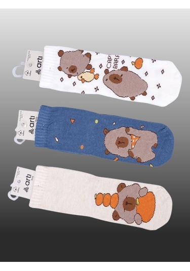 3'lü Erkek Çocuk Capy Bara Desenli Soket Çorap-1222 ÇoK Renkli