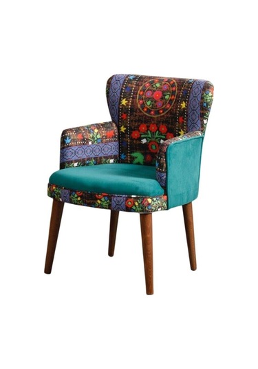 Tekli Etnik Desen Kumaş Krem Ahşap Ceviz Ayak Çay Seti Koltuk Takımı Ofis Koltuk Takımı Etnik