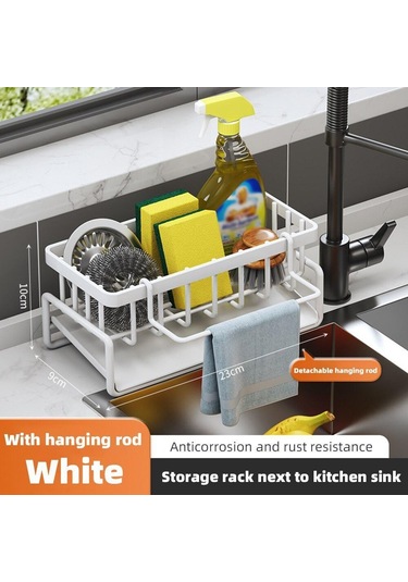 Beyaz 1 Adet Kendinden Boşaltmalı Lavabo Rafı Paslanmaz Çelik Mutfak Lavabo Drenajı Raf Sabun Sünger Tutucu Mutfak Lavabo Organizatör Beyaz
