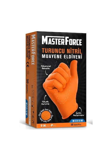 Haspet Masterforce Nitril Turuncu Eldiven 50 Adet