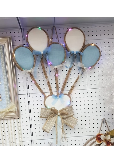 Led Işıklı Bebek Odası Kapı Süsü 5 Balonlu Çok Renkli