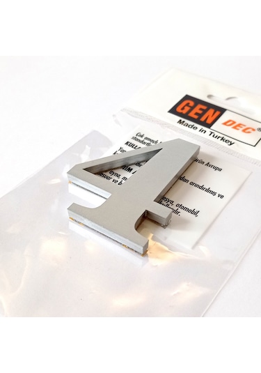 Gendec Kapı Numarası 7Cm No:4 Metalik Gri Kendinden Yapışkanlı Nu