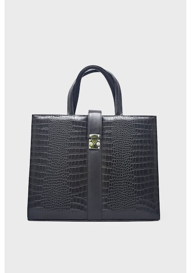 Kanuga Ysmn0831 Siyah Kroko Unisex Evrak Çantası Siyah Kroko Siyah
