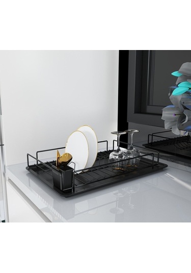 Suntel Tek Katlı Tabaklık Bulaşıklık Mat Siyah Tepsi Kaşıklık Diğer