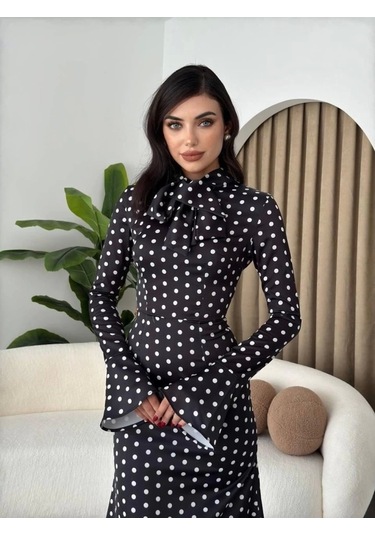 Potenza Puantiyeli Elbise Puanti Ye Siyah