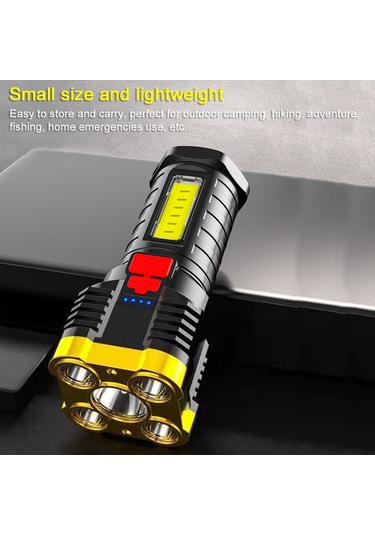 Neevoyu 5 Led Şarj Edilebilir El Feneri - 4 Işık Modlu, Kamp Ve Acil Durumlar İçin Taşınabilir Çalışma Lambası Altın