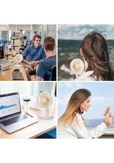 Ranyeek Usb Şarjlı Fantezi: 3 Hızlı, Led Işıklı, Açı Ayarlanabilir, Pil Dahil, Taşınabilir Soğutucu - Beyaz