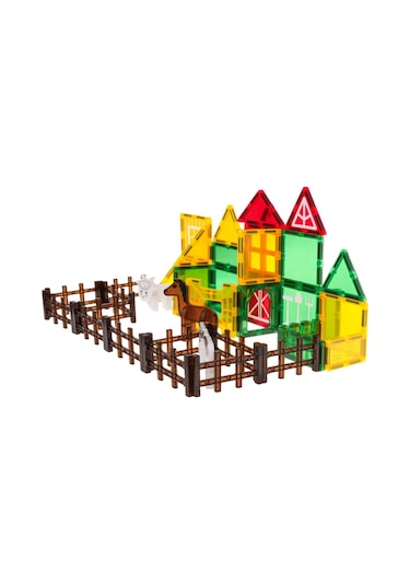 Manyetik Tiles Renkli 46 Parça Manyetik Yapı Çiftlik Magnetic Bloklar