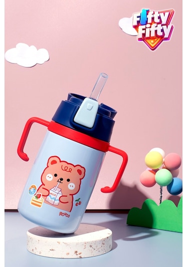 400 Ml 316l Paslanmaz Çelik Pipetli Çocuk Termosu Taşıma Kulplu Askılı Çift Duvar -ffr400ml4011 Lacivert