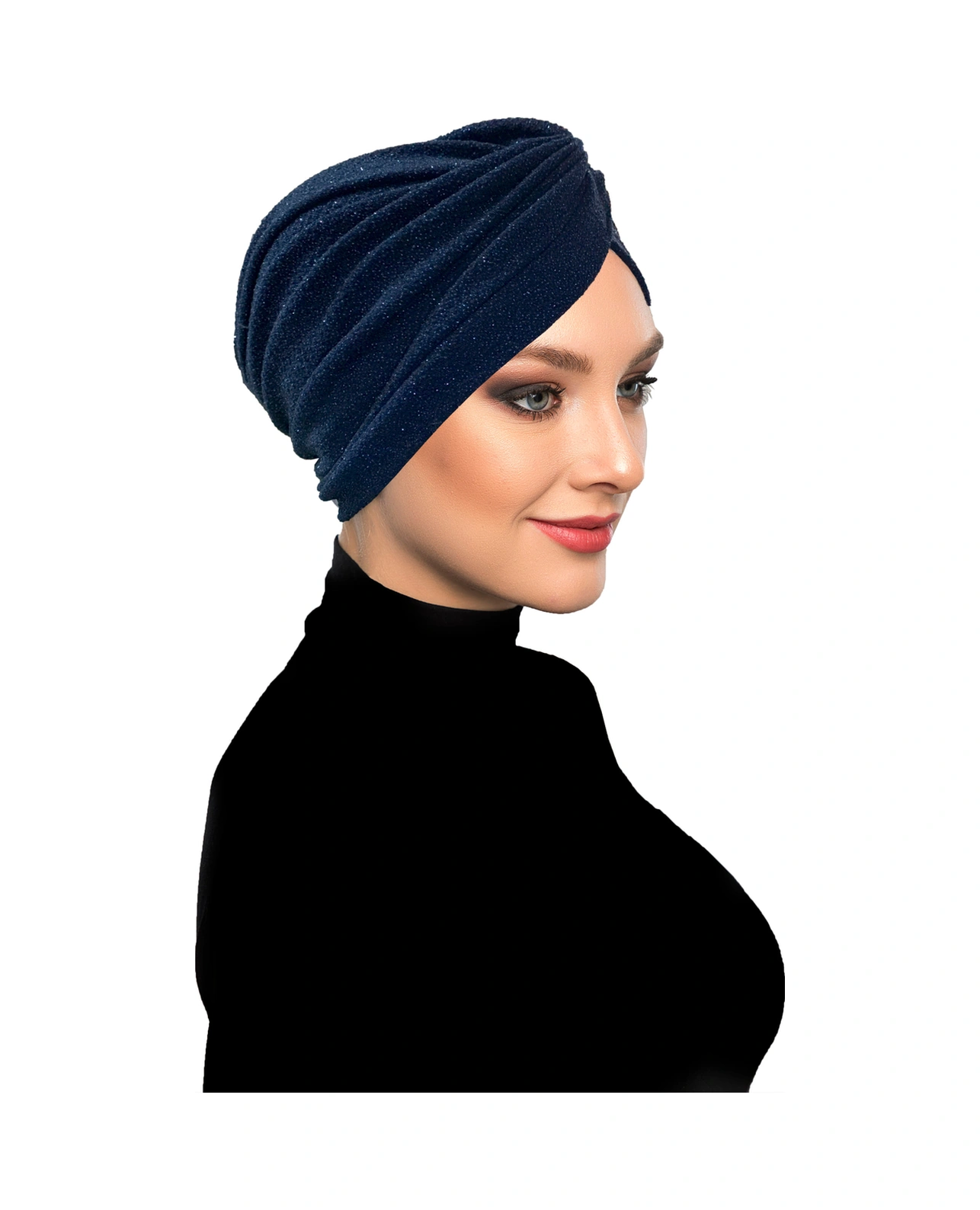 Çapraz Fukuro Simli Astarlı Lacivert Hazır Türban Tesettür Abiye Bone Lacivert