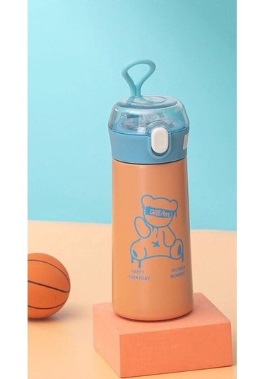 Paslanmaz Çelik Termos Su Şişesi 350ml Vakumlu Pipetli Turuncu İthal Ürün Turuncu