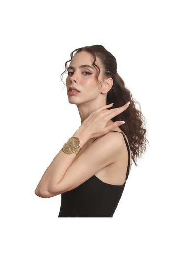 Kadın Lak Altın Renk Kaplama Ayarlanabilir Açık Bant Spiral Figürlü Bileklik Altın