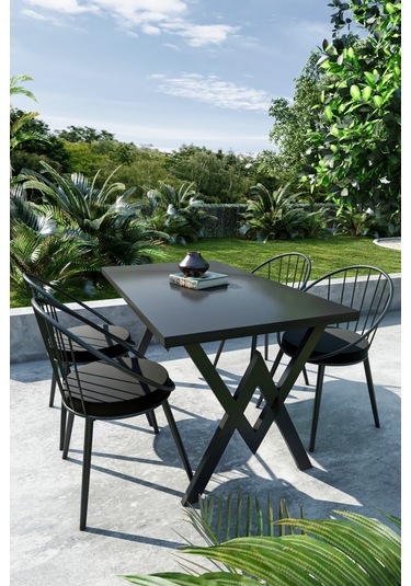 Evdemo Eylül 4 Kişilik Balkon Bahçe Masa Takımı Siyah - Siyah
