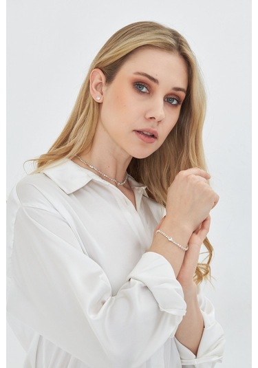 Lesa Wear Pırlanta Görünümlü Zirkon Taşlı Zarif Takı Seti Gümüş