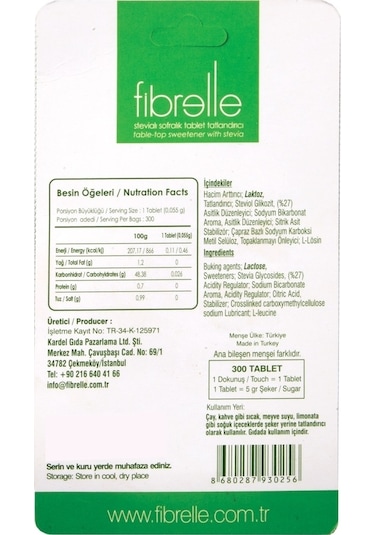 Fibrelle Stevialı Tablet Tatlandırıcı 300'lük Kutu 3 Adet