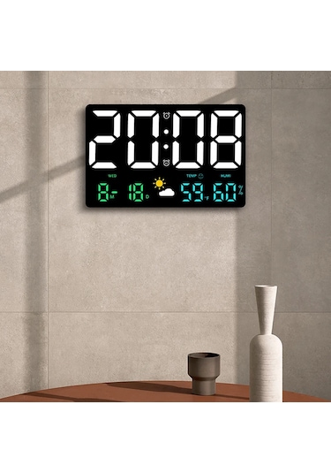 Zilinn Yüksek Çözünürlüklü Geniş Ekran Duvar Saati Sıcaklık Ve Nem Göstergesi Hava Durumu Saati Çok Fonksiyonlu Renkli Dijital Çalar Saat Renkli Işıklar-126 Çok Renki