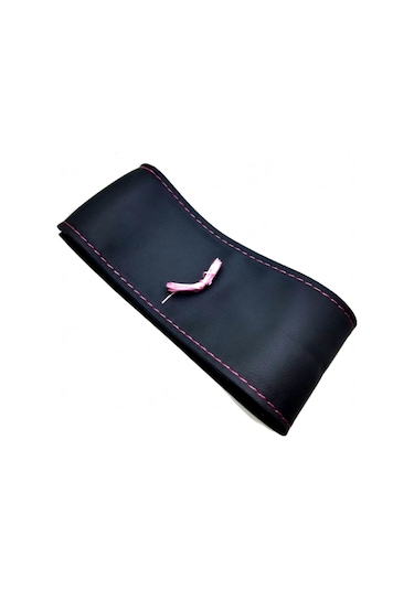 Universal 10 Adet Deri Dikmeli Direksiyon Kılıfı Soft Siyah Deri-Pembe İpli (38×10CM)