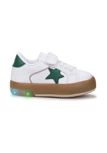 Kiko Kids Rena Günlük Cırtlı Işıklı Kız Bebek Spor Ayakkabı Beyaz - Yeşil Beyaz - Yeşil