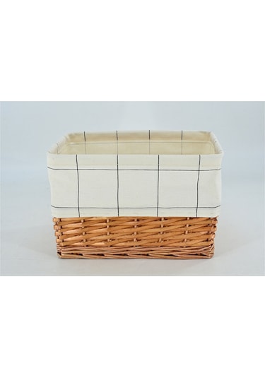 Koçtaş Kareli Hasır Sepet Beyaz 26x18x28 Cm Bej