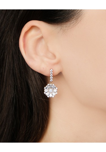 Lekka Design Kadın Kararmaz Çelik Lüks Takı Zirkon Taşlı Sallanan Çiçek Abiye Küpe