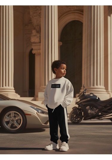 Baskılı Tek Çizgili Eşofman Takım Lacivert