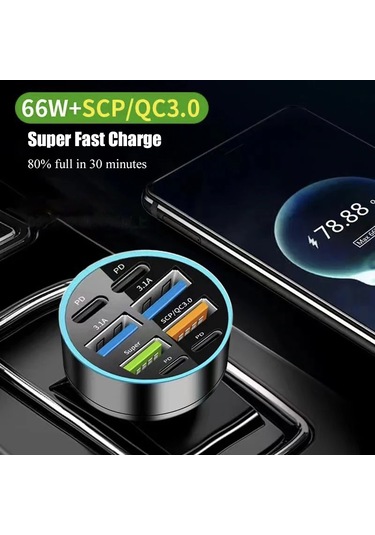8'i 1 Arada C Araç Telefon Şarj Cihazı Usb A 4 Pd Süper Hızlı Şarj Adaptörü F Siyah Araç Şarj Cihazı