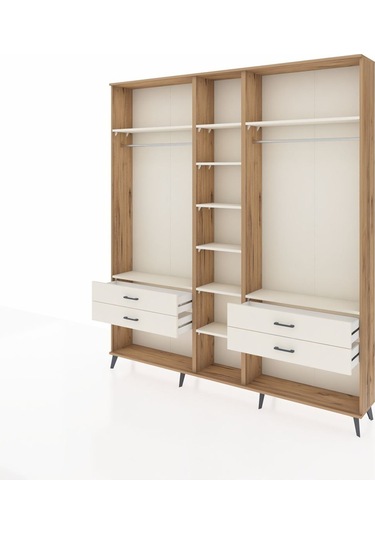 Arges Dolap 10 Raflı 4 Çekmeceli 2 Askılı 220x30x243 Çam-aytaşı/aytaşı Aytası/aytası