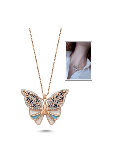 Mavi Mineli Sır Kelebek Kolye