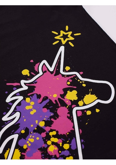 Denokids Mushi Unicorn Splash Kız Çocuk Elbise Siyah