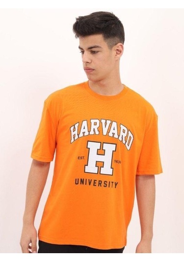 Çocuk Harvard Baskılı Tshirt-14612 Turuncu